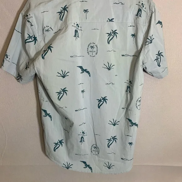RVCA Shirt Men L Blue Hawaiian Hula Hands Button Down Short Sleeve Regular Fit - Picture 3 of 3
